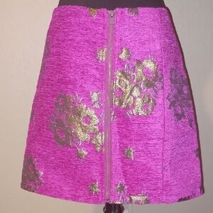 Free People Pink and Gold A-Line Skirt